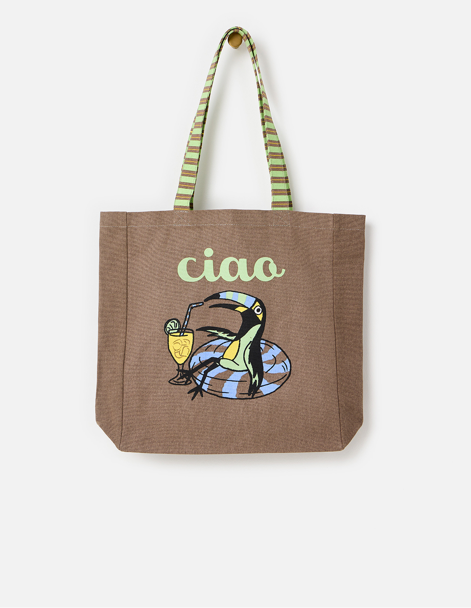 Brown Ciao Toucan Fabric Tote Shopper Bag